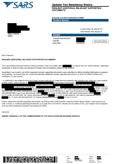 SARS Tracking Flights As Part Of Stricter Non-Resident Verification Process